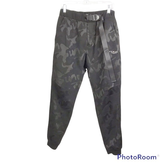 Koral Pants - Koral black camo print pants attached adjustable belt nwot